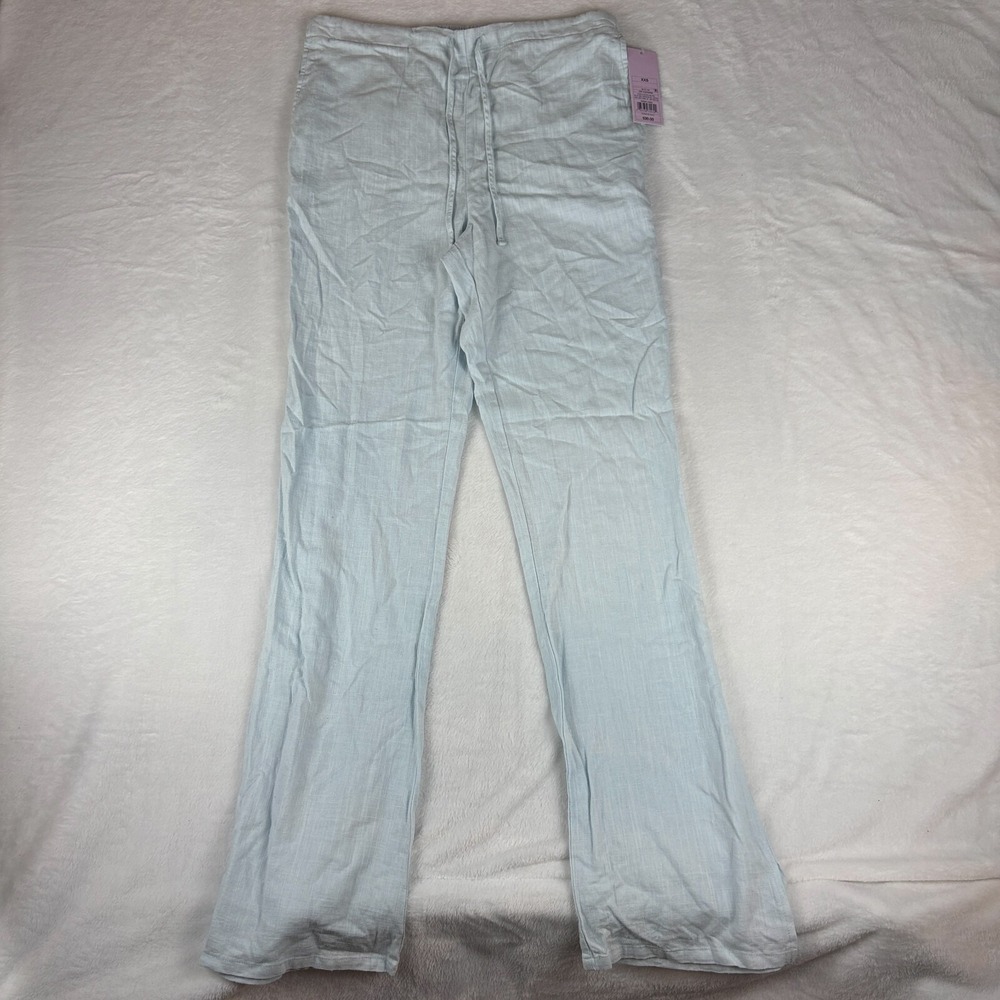 Wild Fable Pant Womens 2XS Light Blue Wide Leg Mid-Rise Drawstring Flat Front